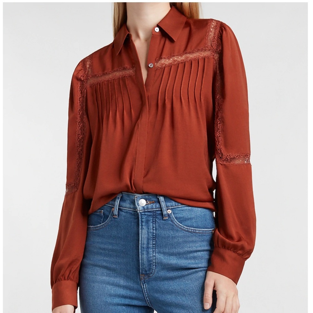 NWOT Express Lace Inset Balloon Sleeve Shirt